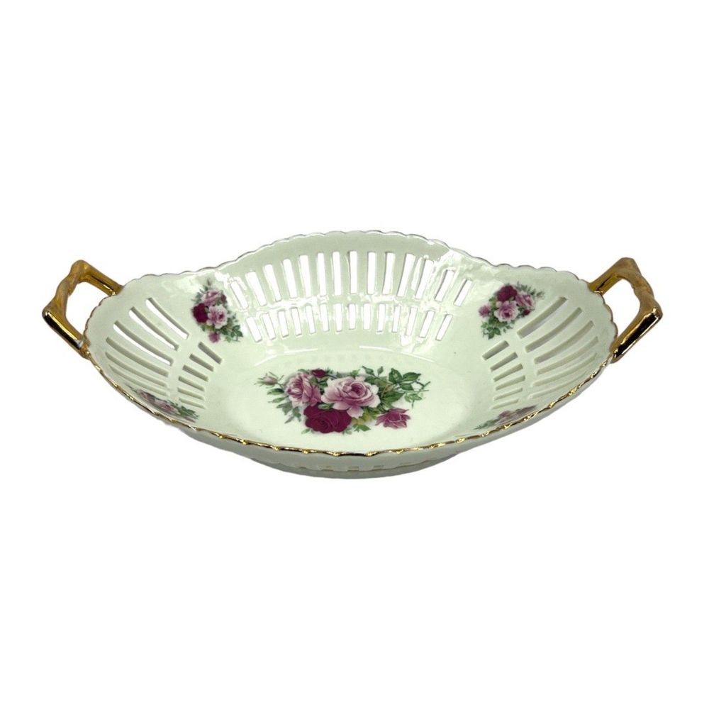 Baum Brothers formalities Bon Bon basket 1980s victorian rose VTG dish porcelain